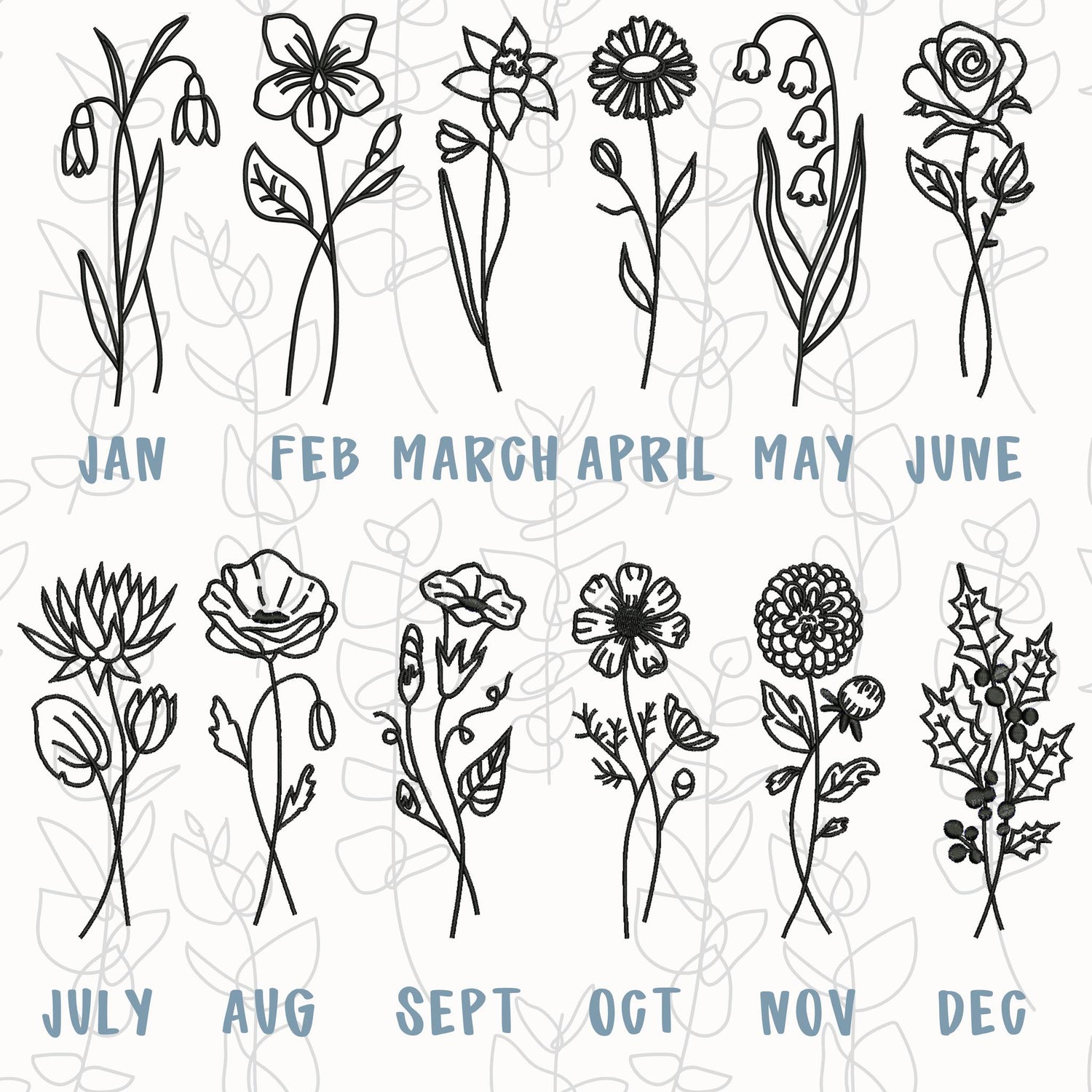 Birth Month Flowers Embroidered on a Comfort Colors T-shirt