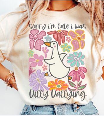 Dilly Dallying Goose Printed on a Gildan Soft Style T-shirt