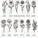 Birth Month Flowers Embroidered on a Comfort Colors T-shirt