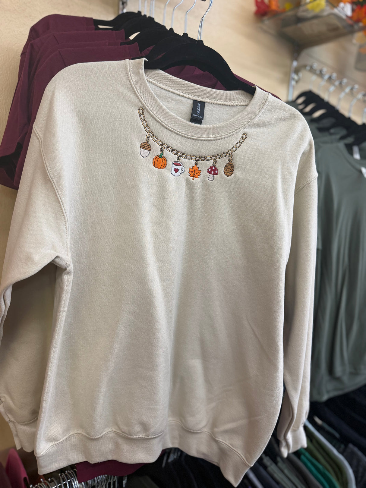 Fall Embroidered Necklace Sweatshirt