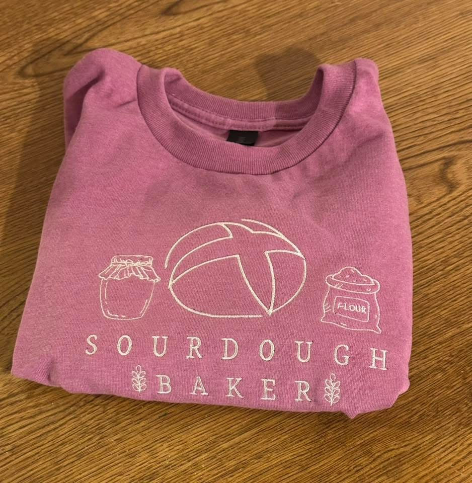 Sourdough Baker Embroidered on a Comfort Colors T-shirt