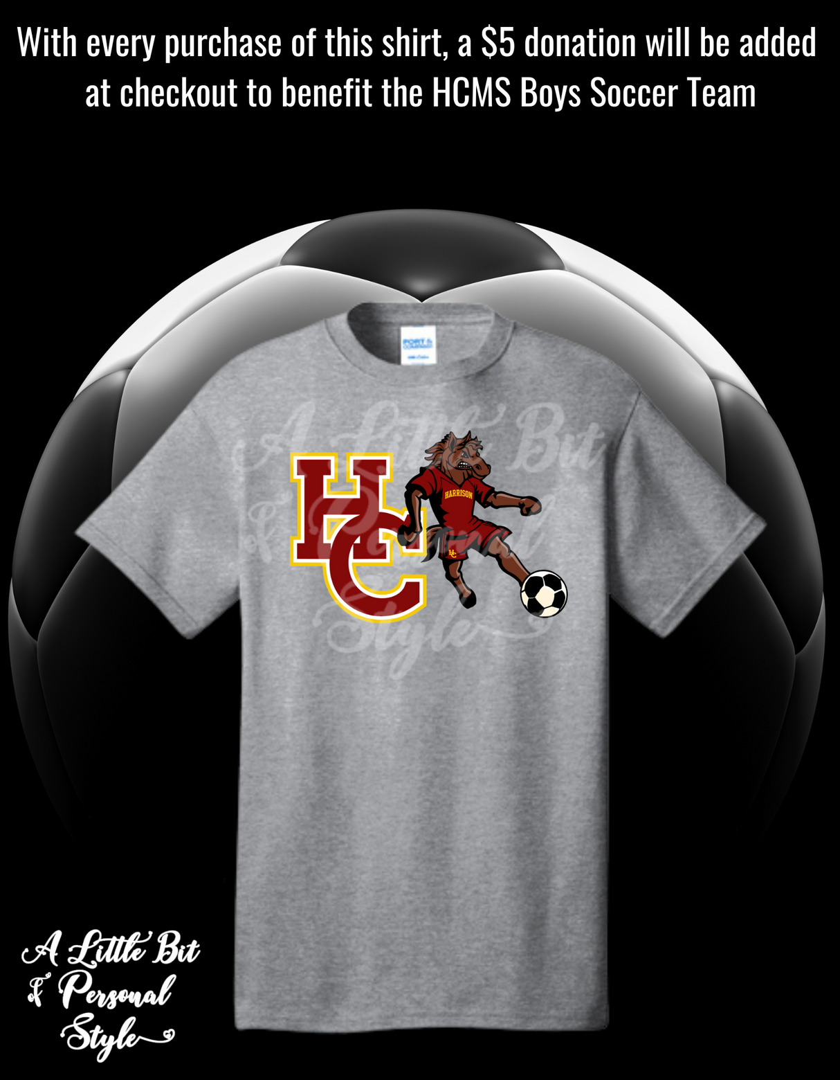 HCMS Soccer T-Shirt - Design 1 (+$5 Donation calculated at checkout)