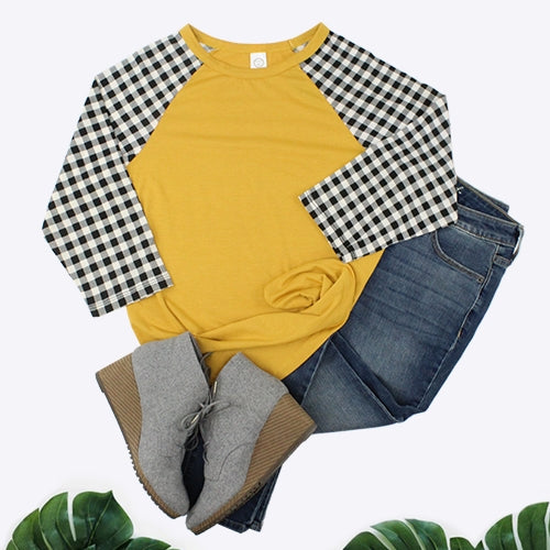 Mustard Plaid 3/4 Sleeves Raglan