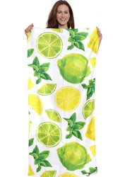 Two in One Beach Towel Drawstring Bag - Lemon Lime