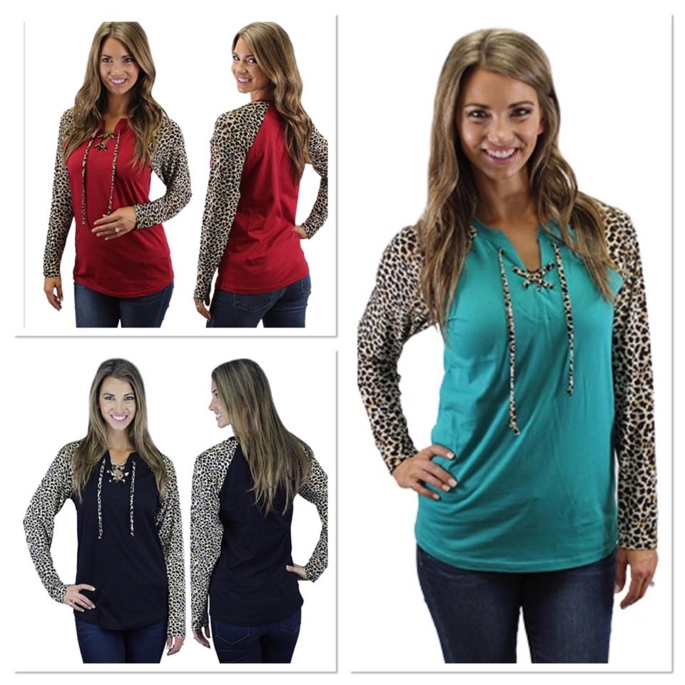 Lace Up Leopard Long Sleeve Raglan