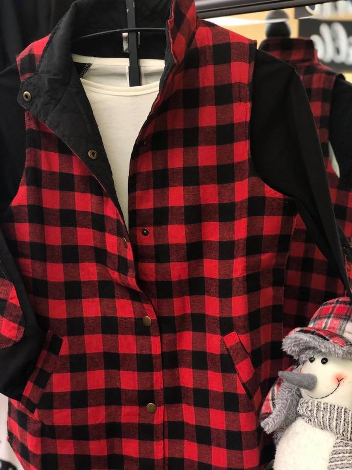 Buffalo Plaid Reversible Vest with Pockets