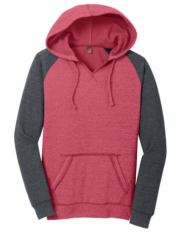 District Women’s Lightweight Fleece Raglan Hoodie DT296 - Heathered Red