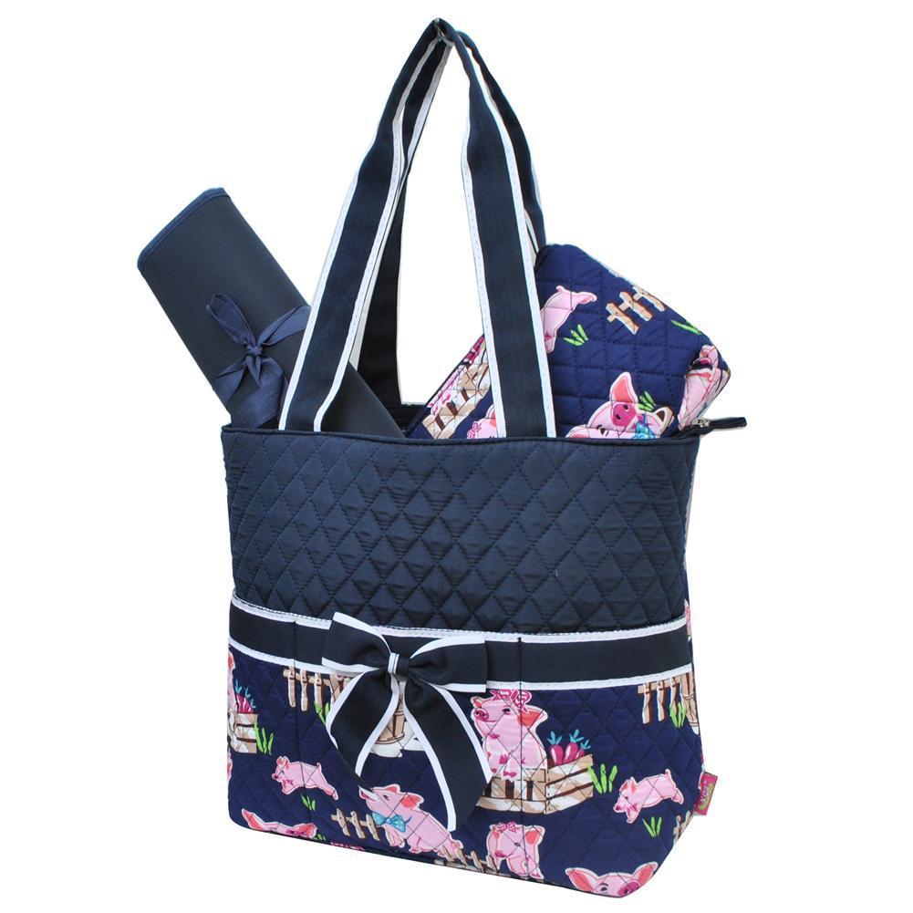 Pig Navy Quilted Diaper Bag Set