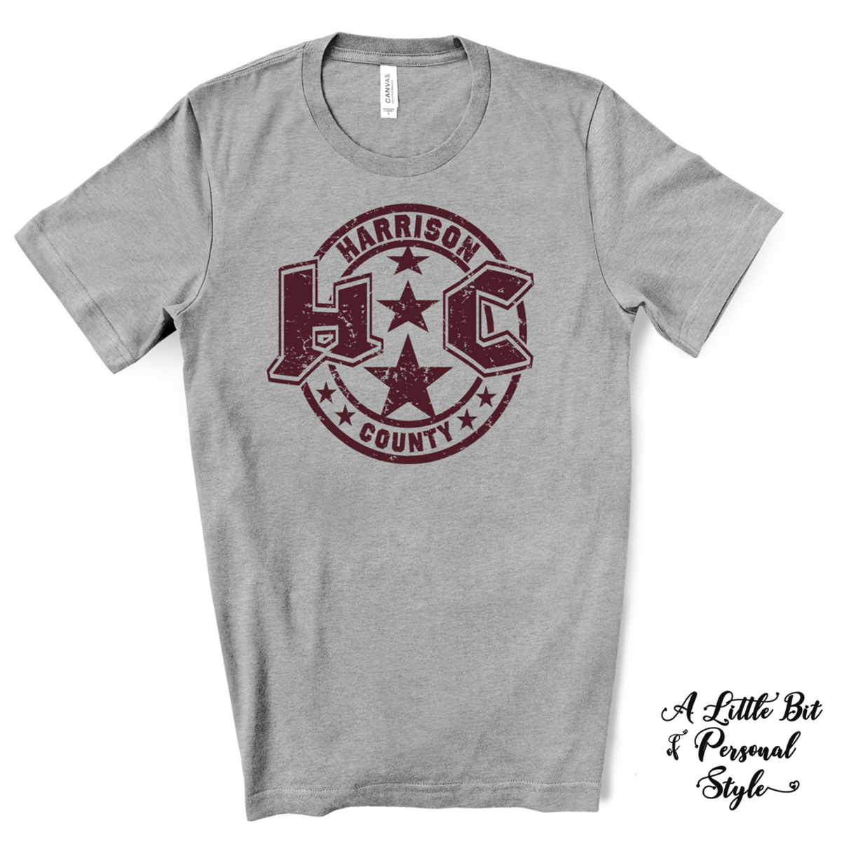 Harrison County Star Grunge (Maroon Print)