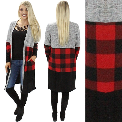 Cardigan with Buffalo Plaid