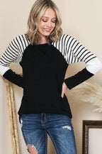Stripped Sleeve Baseball Long Sleeve Tee