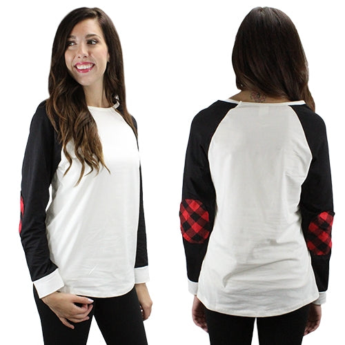 Ivory Raglan with Black Sleeves and Buffalo Elbow Patches