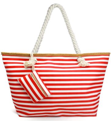 Red Stripe Print Tote Bag