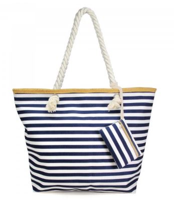 Navy Stripe Print Tote Bag